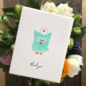 This sweet little nurse owl card is a perfect thank you to the frontline nurse in your life. Designed and produced in Vancouver, Canada.